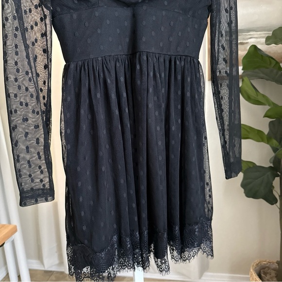 B Darlin Women Black Flocked Polka Dots A-Line Sheer Lace Dress Size 7/8 - Picture 4 of 8